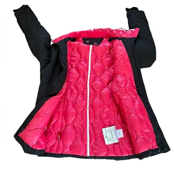 Spyder Duck Down Winter Jacket Black Shell Pink Interior Womens Size 10 Medium - Picture 3 of 16